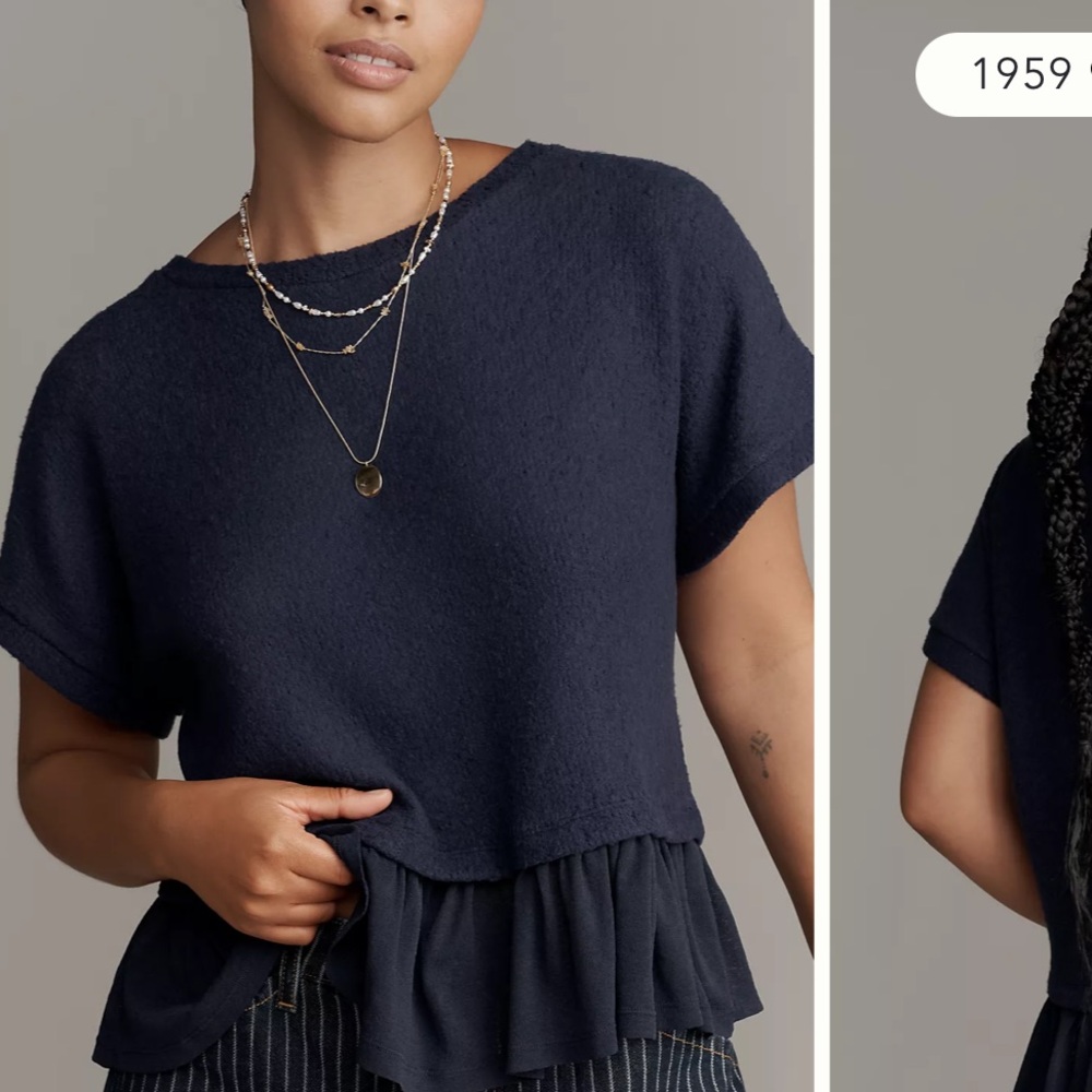 Pilcro Short-Sleeve Sweater Twofer Top Women’s Navy Blue Size XS